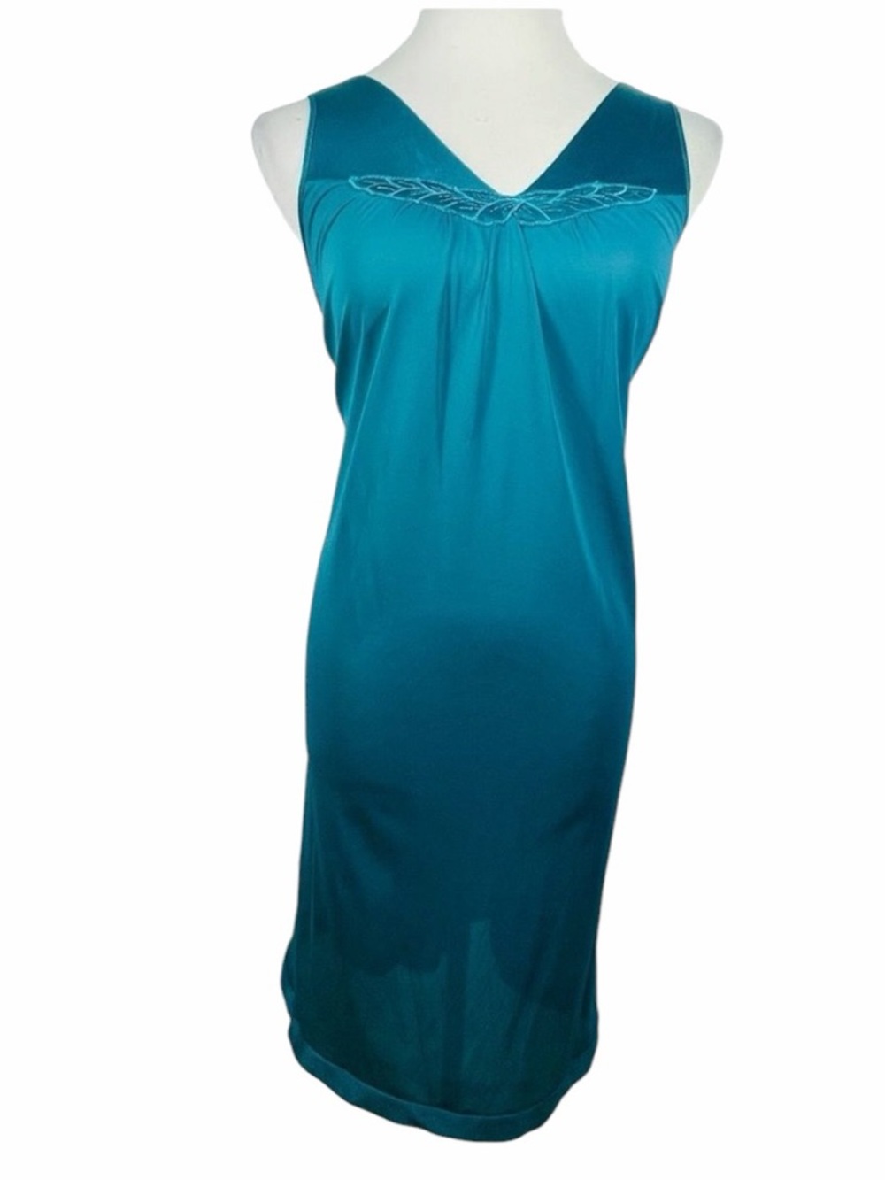 Vintage Vassarette Teal V-Neck Lace Nightgown - Medium